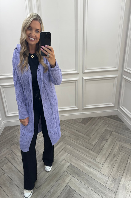Lilac Snuggles Twisted Knit Hooded Cardigan