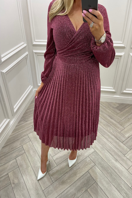 Lux Wine Pleated Skater Dress 