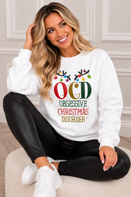 White OCD Christmas Sweatshirt