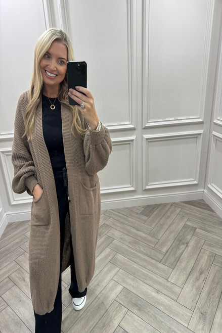 Skylar Tan Longline Knitted Cardigan 