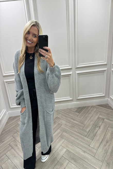 Skylar Grey Longline Knitted Cardigan 