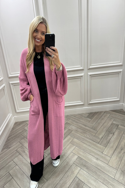 Skylar Dusky Pink Longline Knitted Cardigan 