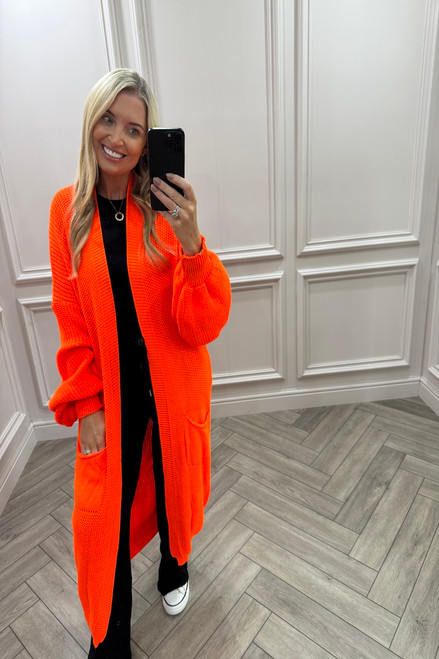 Skylar Orange Longline Knitted Cardigan 