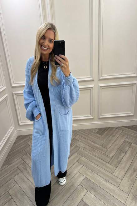Skylar Sky Blue Longline Knitted Cardigan 