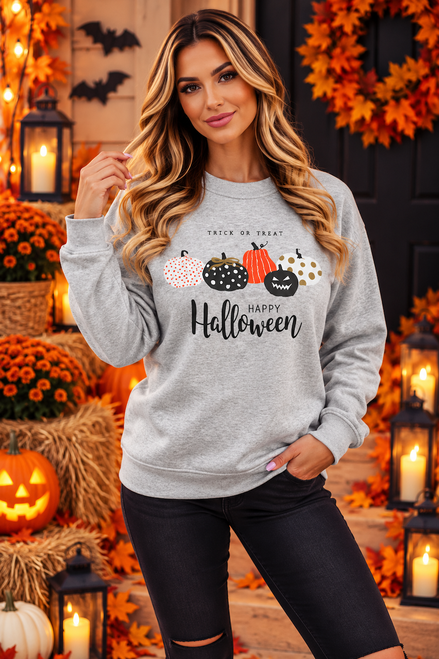 Grey Pumpkin Trick or Treat Halloween Jumper