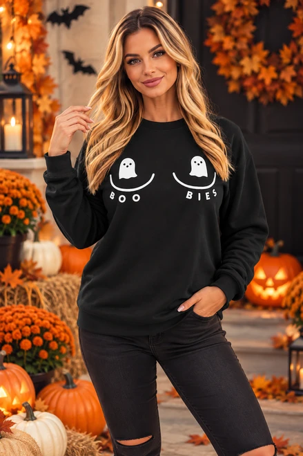 Black Ghost Boo Bies  Halloween Jumper