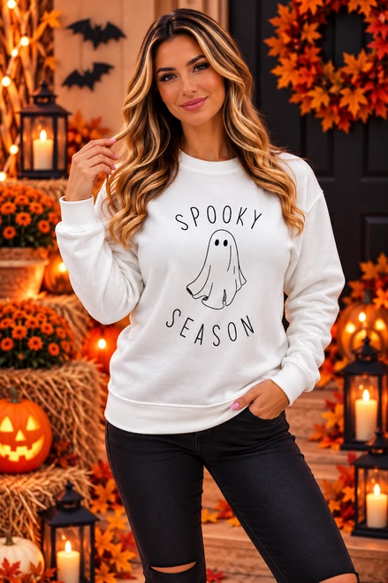 White Ghost Spooky Season Halloween Jumper