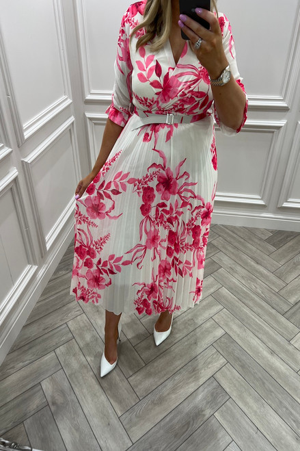 flosii ditsy printed pleated midi dress