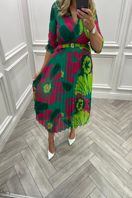 flosii ditsy printed pleated midi dress