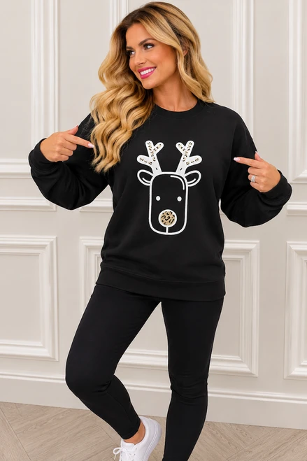 Black Leopard Reindeer Christmas Sweatshirt