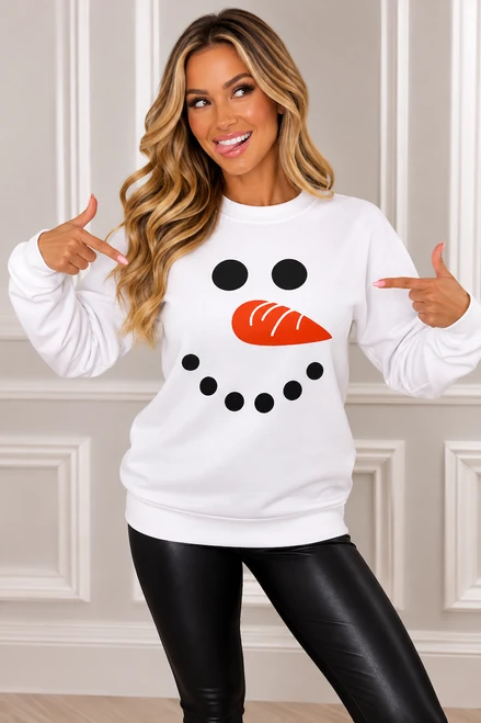 White Snowman Face  Christmas Sweatshirt