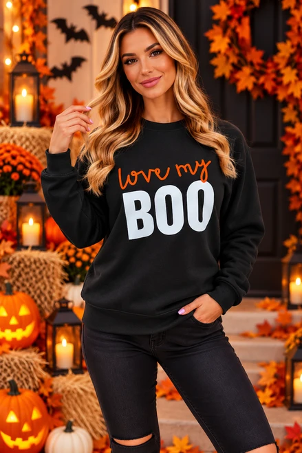 Black 'Love my boo' Halloween Sweatshirt 