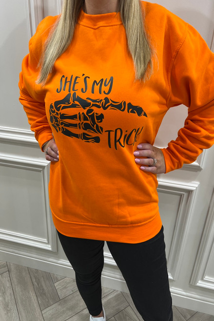 Orange 'She's my trick ' Halloween Sweatshirt 