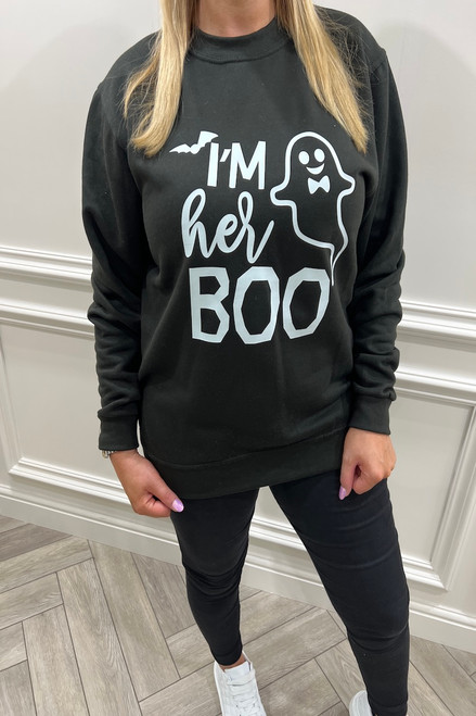Black 'I'm her boo' Halloween Sweatshirt 