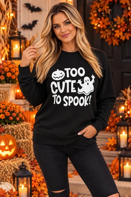 Black 'Too cute to spook' Halloween Sweatshirt 
