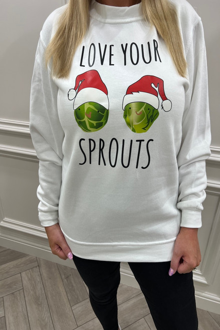 White 'Love your sprouts' Christmas Sweatshirt
