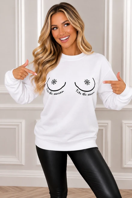 White 'Tits the season' Christmas Sweatshirt