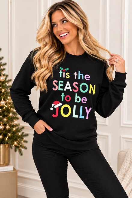Black 'Tis season to be jolly' Christmas Sweatshirt