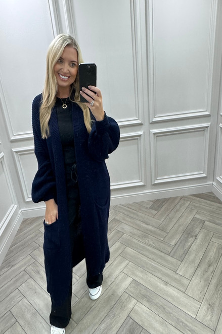 Skylar Navy Longline Knitted Cardigan 
