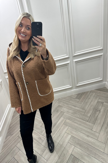 Tan Vivienne Teddy Hooded Jacket 