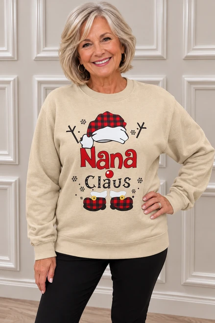 Beige Tartan Nana Claus Christmas Sweatshirt