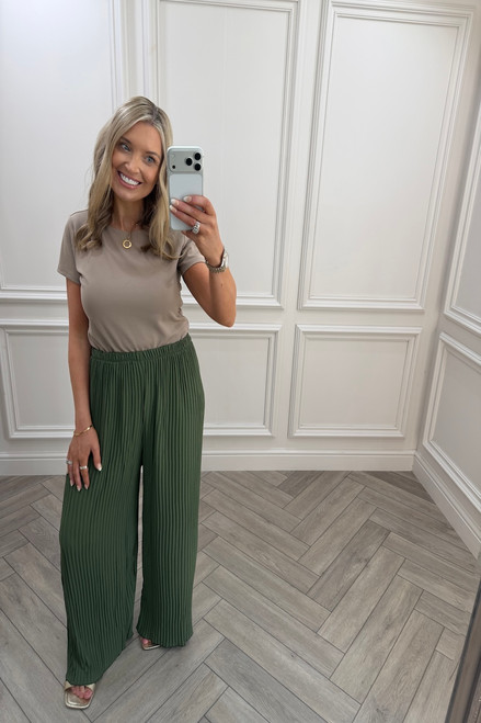 Khaki Favourite Pleated  Trousers