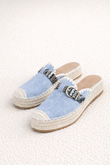 Winnie Blue Platform Espadrille With Aztec Detail 