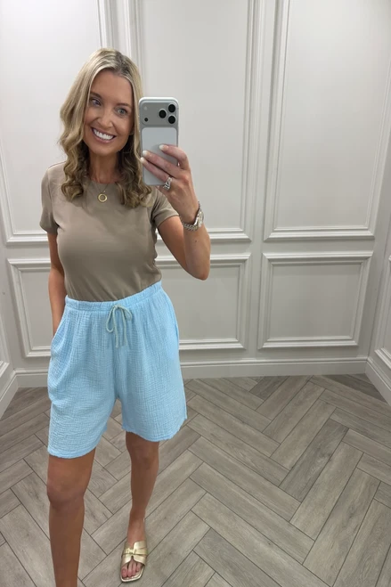 Lola Sky Blue Double Cotton Shorts