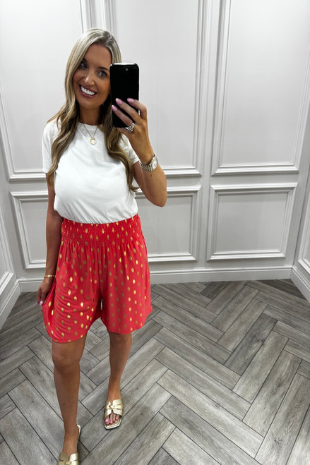 Macie Red Polka Dot Elasticated Shorts