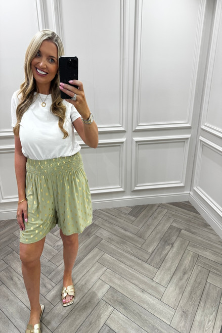 Macie Sage Polka Dot Elasticated Shorts