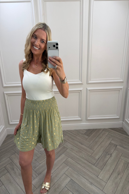 Macie Sage Polka Dot Elasticated Shorts