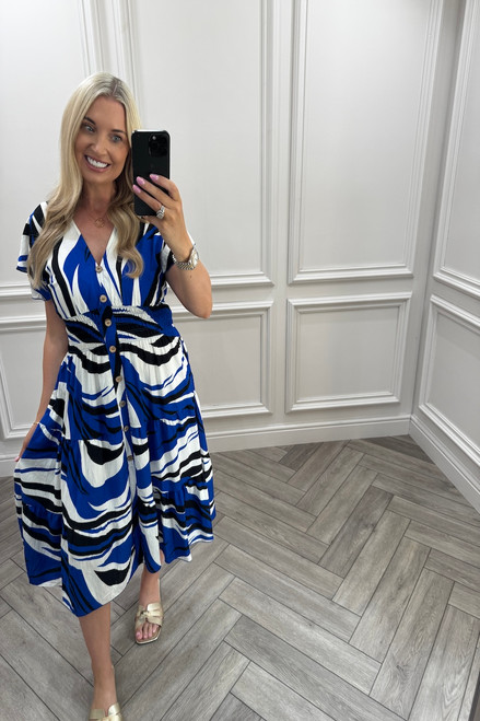 Rae Blue Shirred Midi Dress