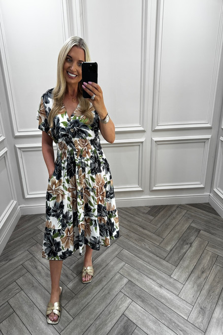 Quinn Black Shirred Midi Dress