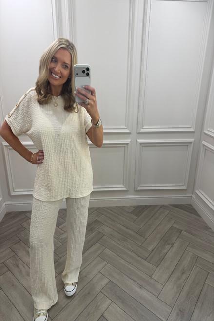 Beige Autumn Gold Button Trouser Set