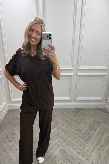 Brown Autumn Gold Button Trouser Set
