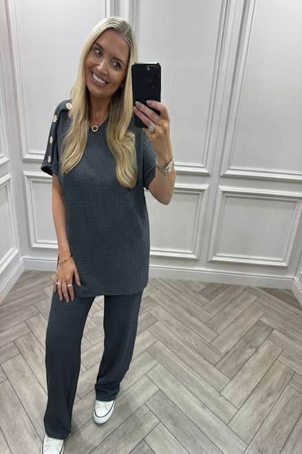 Charcoal Autumn Gold Button Trouser Set