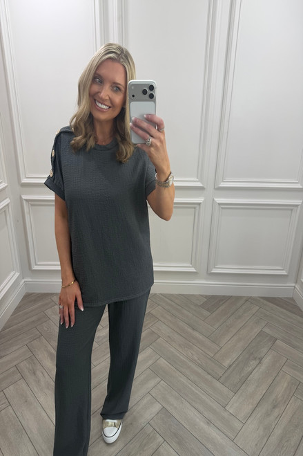 Charcoal Autumn Gold Button Trouser Set