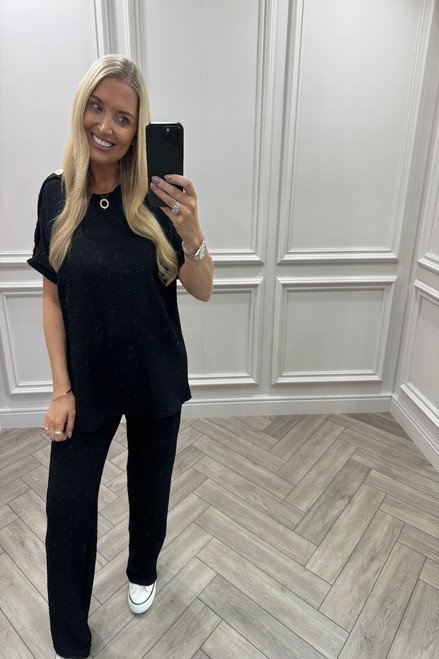 Black Autumn Gold Button Trouser Set