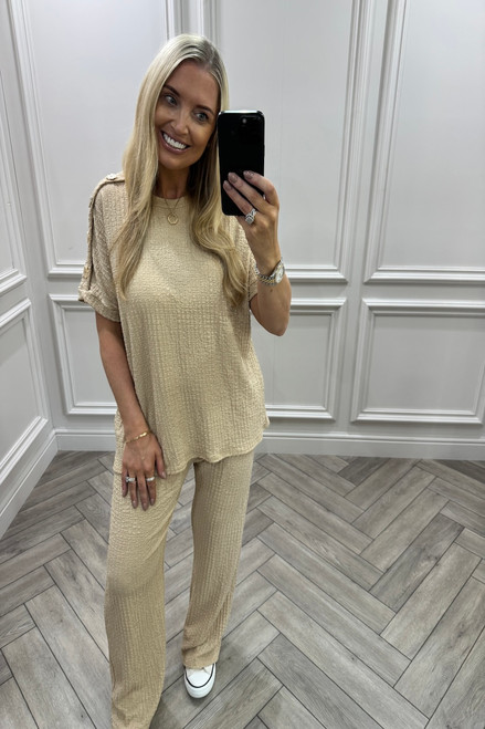 Tan Autumn Gold Button Trouser Set