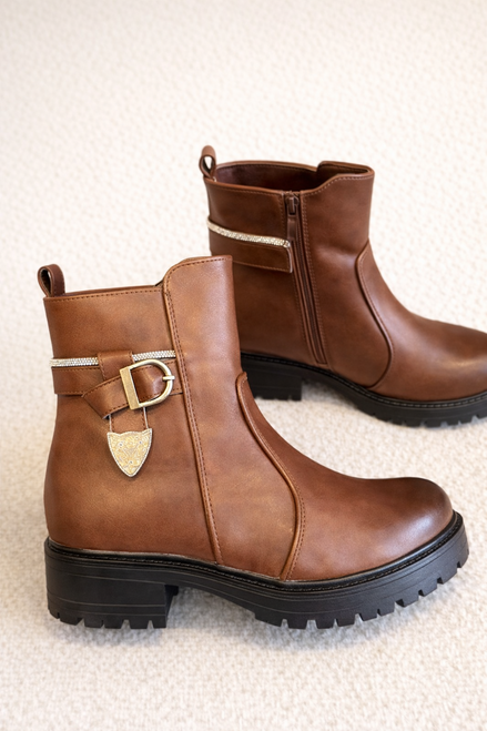 Tan Laurel Ankle Boots With Belt Buckle Detail 