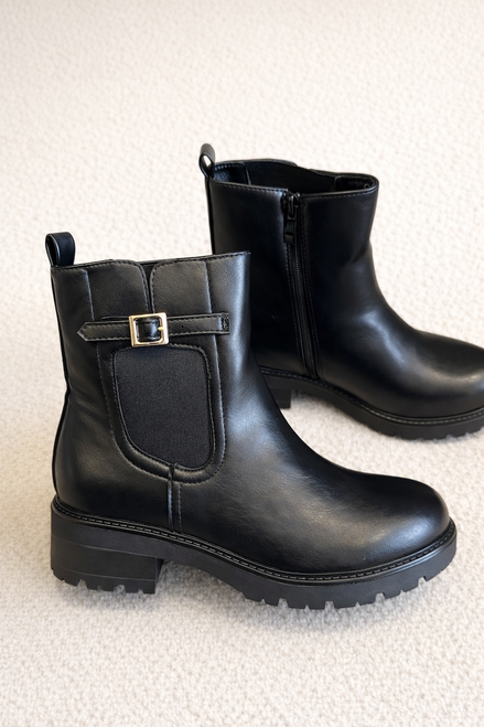 Black Harper Ankle Boots With Buckle Detail 