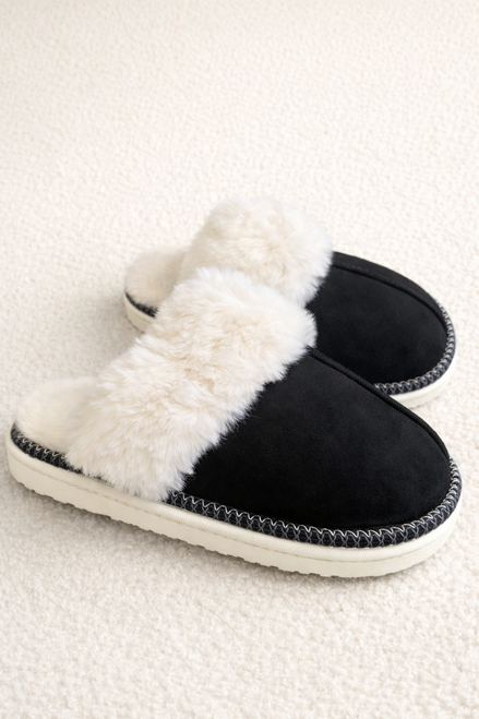 Black  Lavish Mules With Faux Fur Lining 