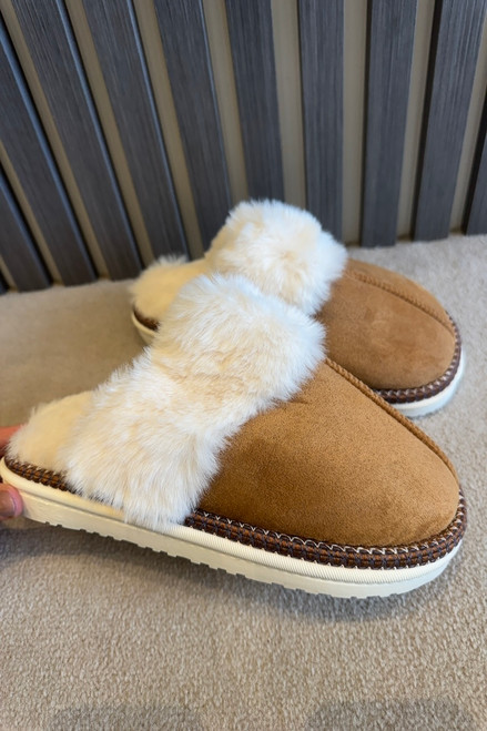 Camel Lavish Mules With Faux Fur Lining 
