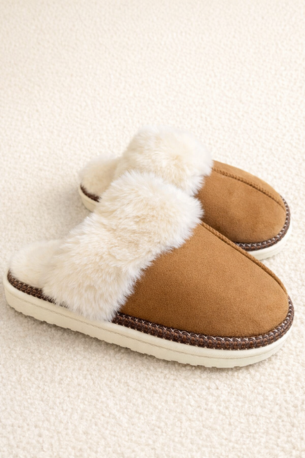 Camel Lavish Mules With Faux Fur Lining 
