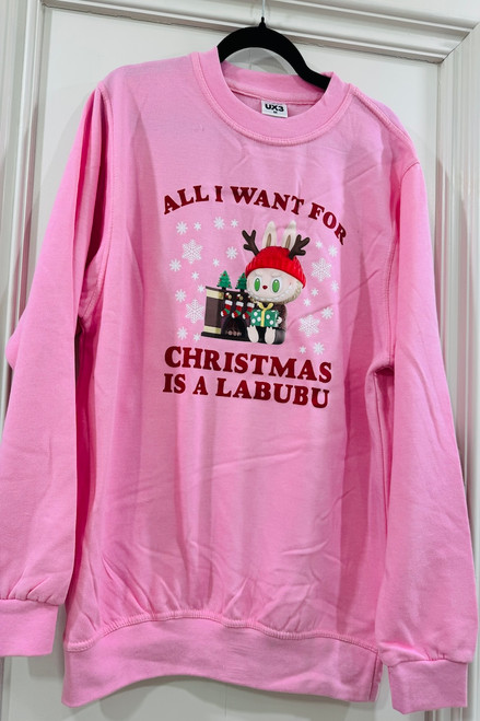Pink All I Want For Christmas Is A Labubu Christmas Sweatshirt 
