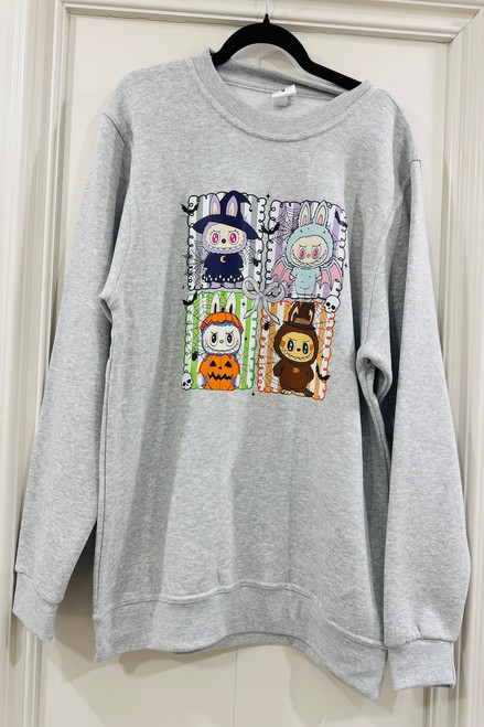 Grey Labubu Stripe Halloween Sweatshirt 