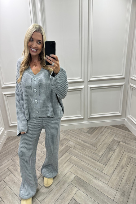 Grey Danika Button Knitted Lounge Set