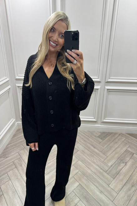 Black Danika Button Knitted Lounge Set