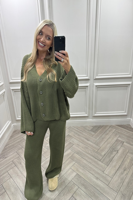 Khaki Danika Button Knitted Lounge Set