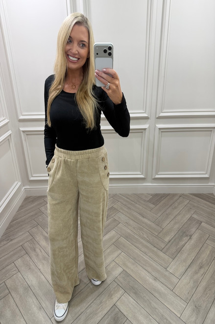 Noelle Beige Corduroy Button Trousers 